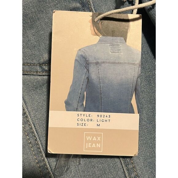 Wax Jean Jacket Womens Medium Denim Trucker Blue Stretch Buttons Long Sleeve NEW - Picture 9 of 11